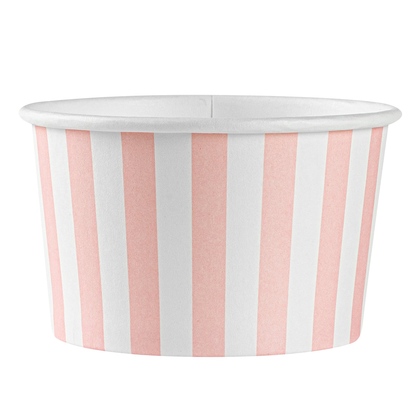 Coppetta 5 oz Round Pink and White Stripe Paper To Go Cup - 3 1/4" x 3 1/4" x 2" - 50 count box