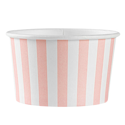 Coppetta 5 oz Round Pink and White Stripe Paper To Go Cup - 3 1/4" x 3 1/4" x 2" - 50 count box