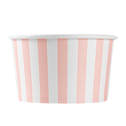 Coppetta 5 oz Round Pink and White Stripe Paper To Go Cup - 3 1/4" x 3 1/4" x 2" - 50 count box