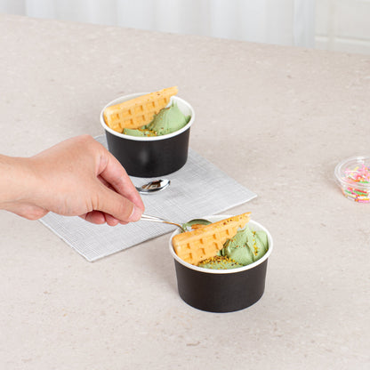 Coppetta 8 oz Round Black Paper To Go Cup - 3 3/4" x 3 3/4" x 2 1/4" - 50 count box