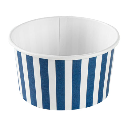 Coppetta 8 oz Round Blue and White Stripe Paper To Go Cup - 3 3/4" x 3 3/4" x 2 1/4" - 50 count box