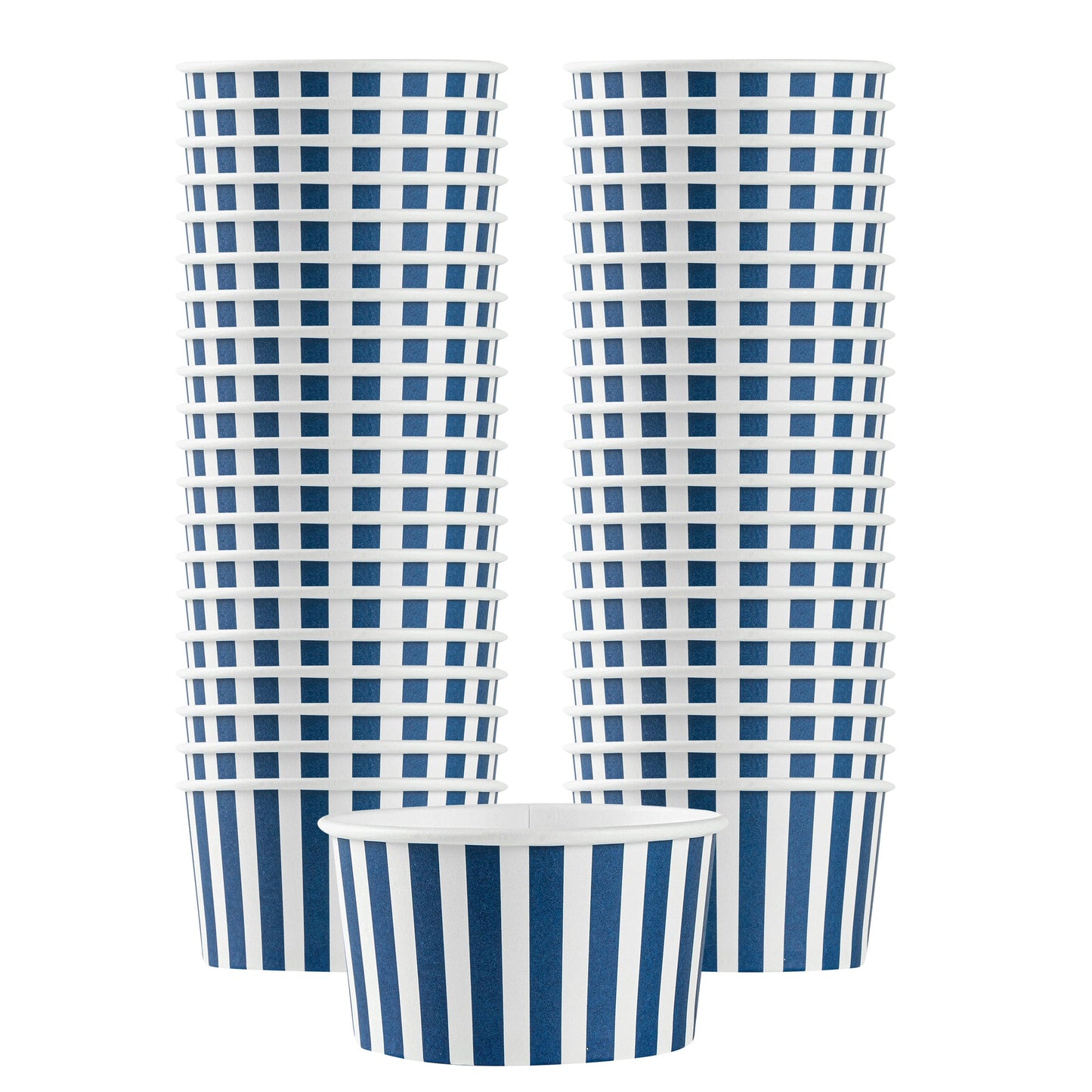 Coppetta 8 oz Round Blue and White Stripe Paper To Go Cup - 3 3/4" x 3 3/4" x 2 1/4" - 50 count box