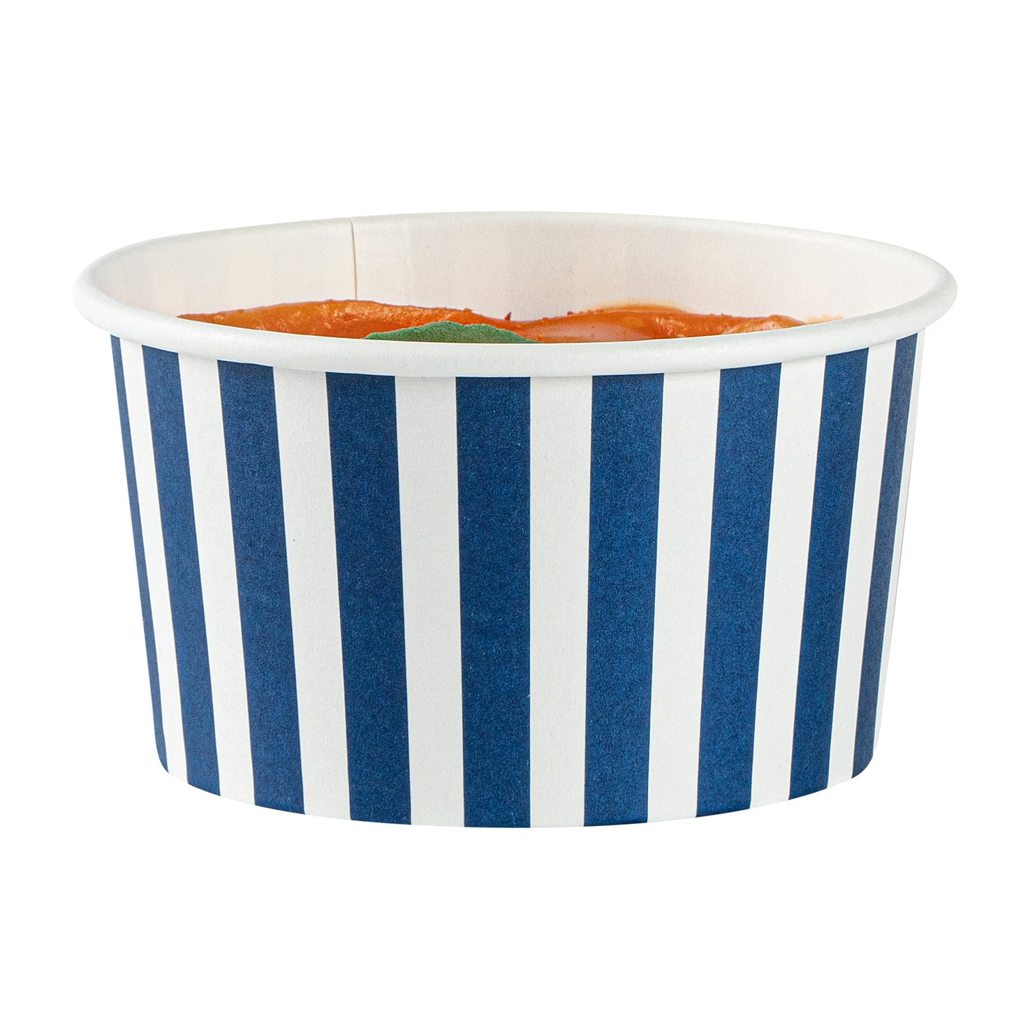 Coppetta 8 oz Round Blue and White Stripe Paper To Go Cup - 3 3/4" x 3 3/4" x 2 1/4" - 50 count box
