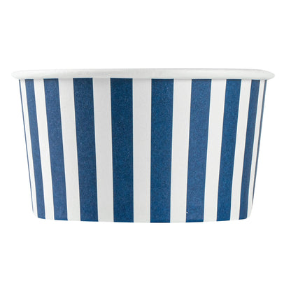 Coppetta 8 oz Round Blue and White Stripe Paper To Go Cup - 3 3/4" x 3 3/4" x 2 1/4" - 50 count box