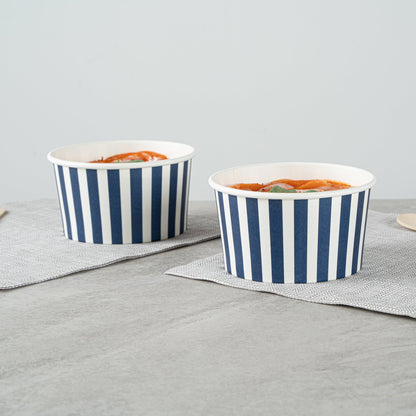 Coppetta 8 oz Round Blue and White Stripe Paper To Go Cup - 3 3/4" x 3 3/4" x 2 1/4" - 50 count box