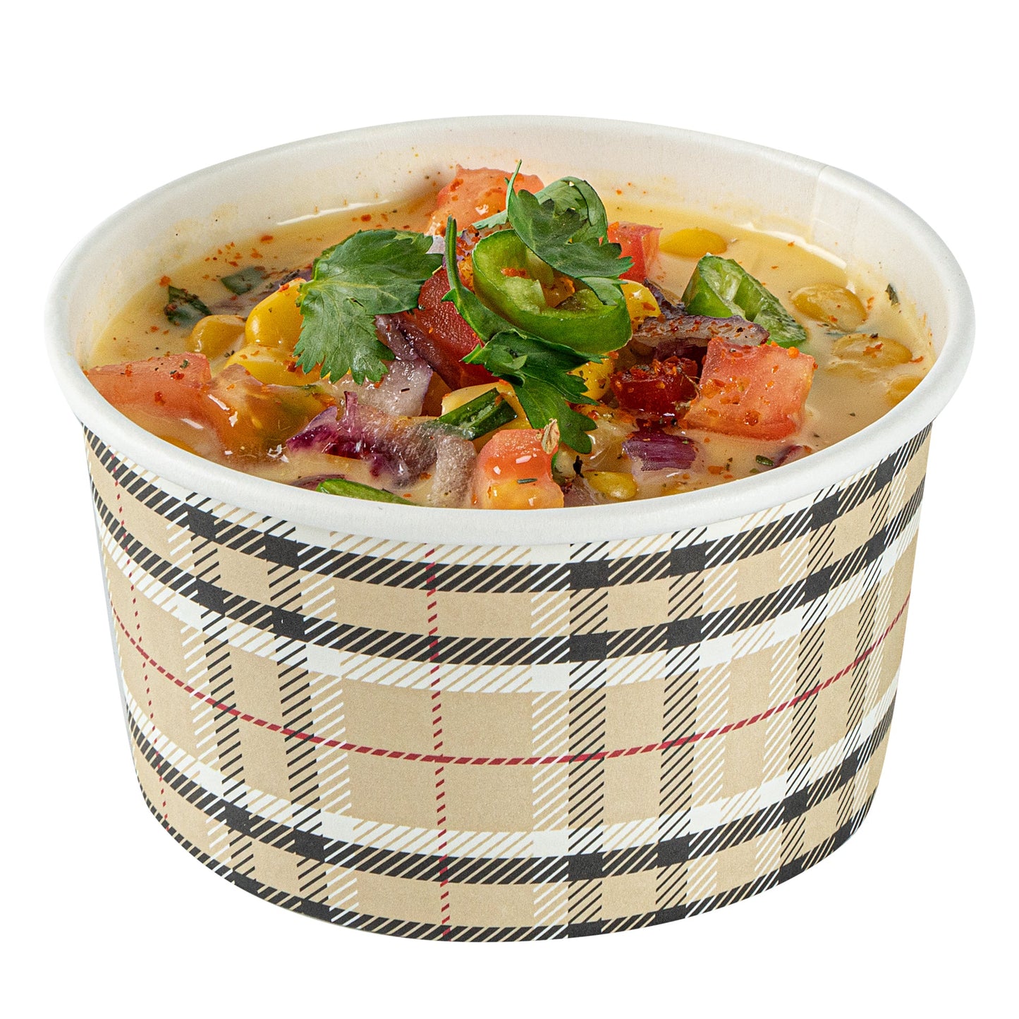 Coppetta 8 oz Round Plaid Paper To Go Cup - 3 3/4" x 3 3/4" x 2 1/4" - 50 count box