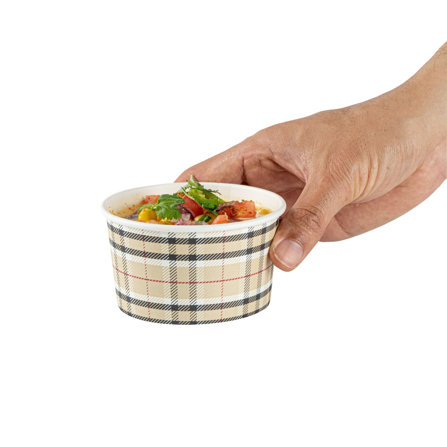 Coppetta 8 oz Round Plaid Paper To Go Cup - 3 3/4" x 3 3/4" x 2 1/4" - 50 count box