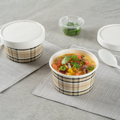 Coppetta 8 oz Round Plaid Paper To Go Cup - 3 3/4" x 3 3/4" x 2 1/4" - 50 count box