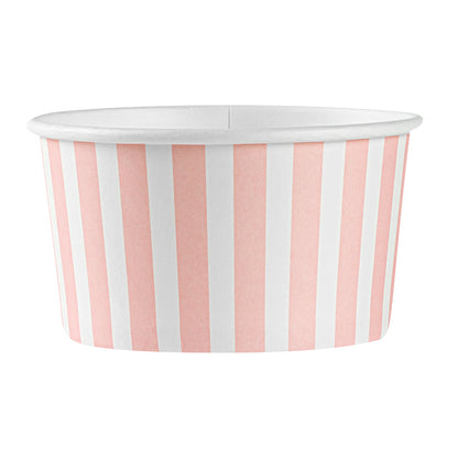 Coppetta 8 oz Round Pink and White Stripe Paper To Go Cup - 3 3/4" x 3 3/4" x 2 1/4" - 200 count box
