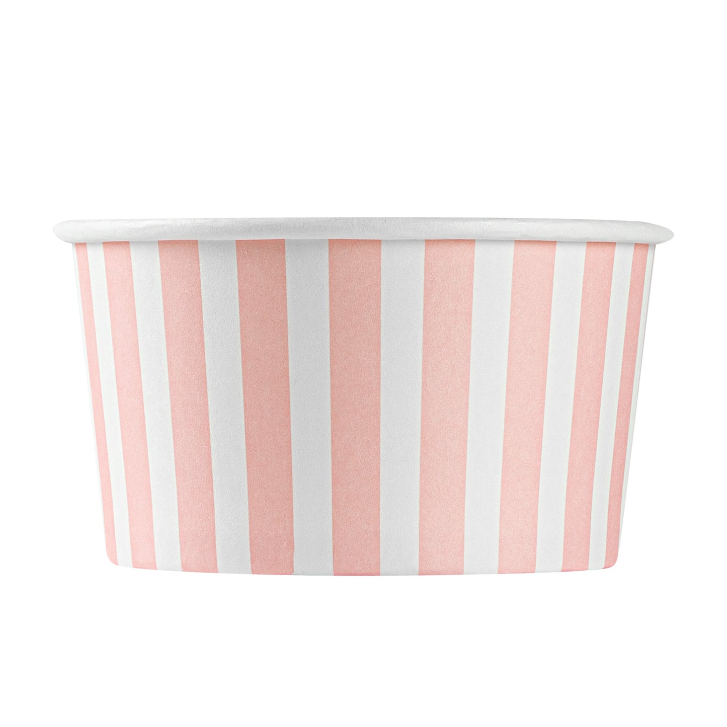 Coppetta 8 oz Round Pink and White Stripe Paper To Go Cup - 3 3/4" x 3 3/4" x 2 1/4" - 200 count box