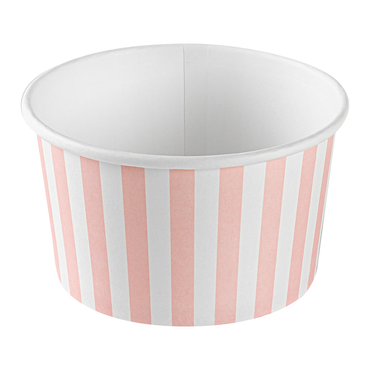 Coppetta 12 oz Round Pink and White Stripe Paper To Go Cup - 4" x 4" x 2 1/4" - 50 count box