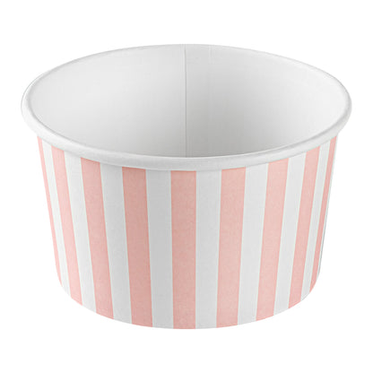 Coppetta 12 oz Round Pink and White Stripe Paper To Go Cup - 4" x 4" x 2 1/4" - 50 count box