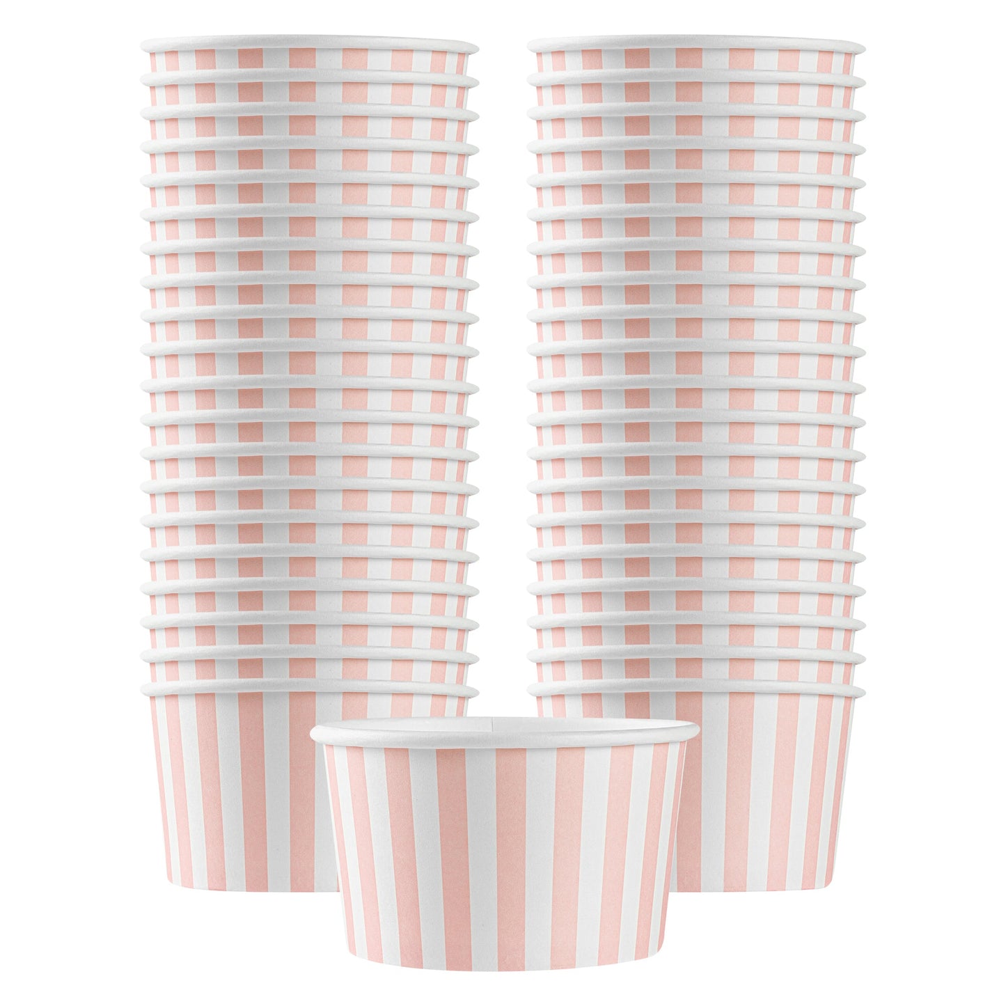 Coppetta 12 oz Round Pink and White Stripe Paper To Go Cup - 4" x 4" x 2 1/4" - 50 count box