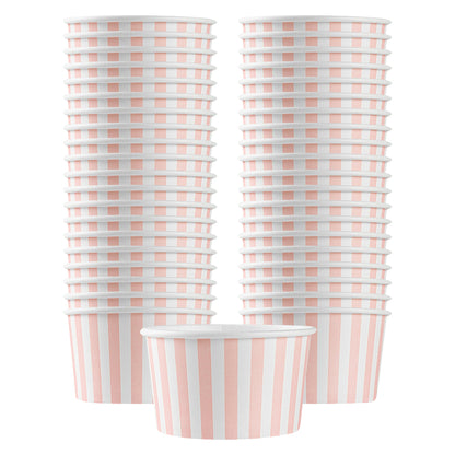 Coppetta 12 oz Round Pink and White Stripe Paper To Go Cup - 4" x 4" x 2 1/4" - 50 count box