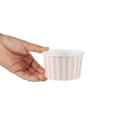 Coppetta 12 oz Round Pink and White Stripe Paper To Go Cup - 4" x 4" x 2 1/4" - 50 count box