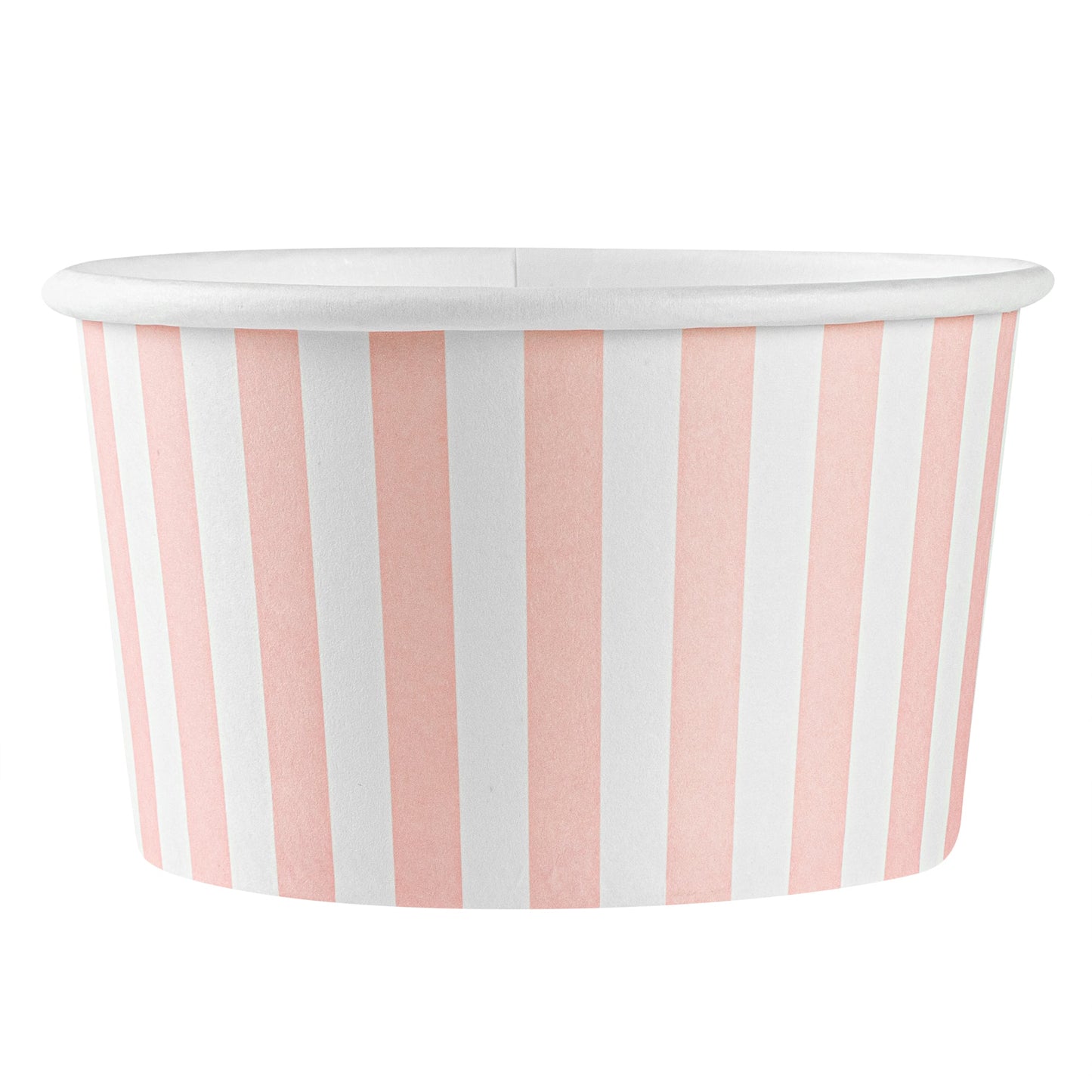 Coppetta 12 oz Round Pink and White Stripe Paper To Go Cup - 4" x 4" x 2 1/4" - 50 count box