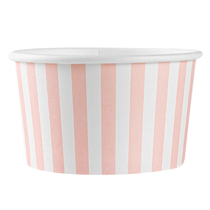 Coppetta 12 oz Round Pink and White Stripe Paper To Go Cup - 4" x 4" x 2 1/4" - 50 count box