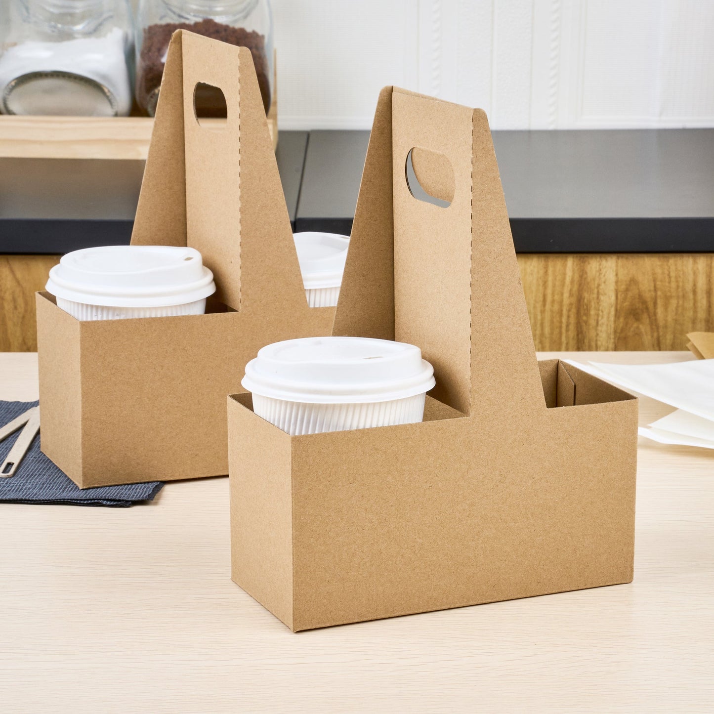 Restpresso Kraft Paper Altalena Drink Carrier - Fits 2 Cups - 7 1/4" x 3 1/2" x 9 1/4" - 100 count box