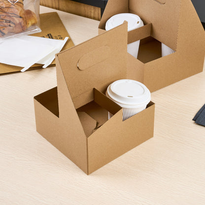 Restpresso Kraft Paper Altalena Drink Carrier - Fits 4 Cups - 7 1/4" x 7 1/4" x 9 1/4" - 100 count box
