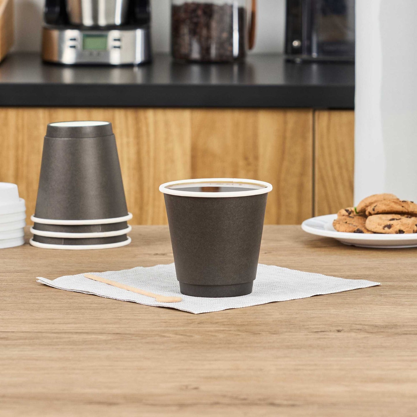 Restpresso 8 oz Black Paper Coffee Cup - Double Wall - 3 1/2" x 3 1/2" x 3 1/4" - 25 count box
