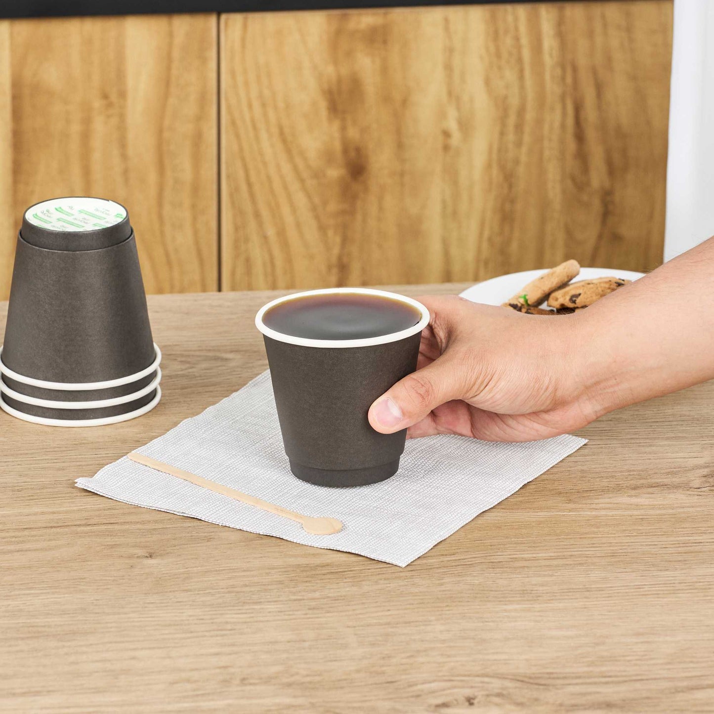 Restpresso 8 oz Round Black Paper Coffee Cup - Double Wall - 3 1/2" x 3 1/2" x 3 1/4" - 500 count box