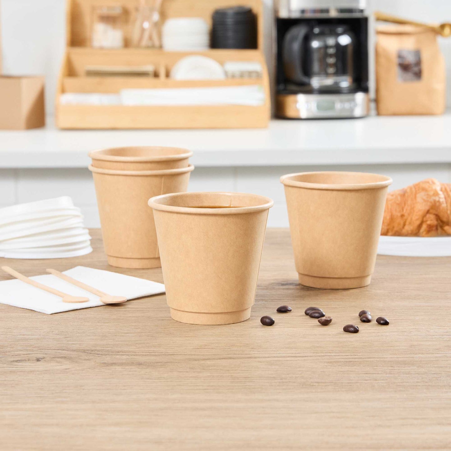 Restpresso 8 oz Kraft Paper Coffee Cup - Double Wall - 3 1/2" x 3 1/2" x 3 1/4" - 25 count box