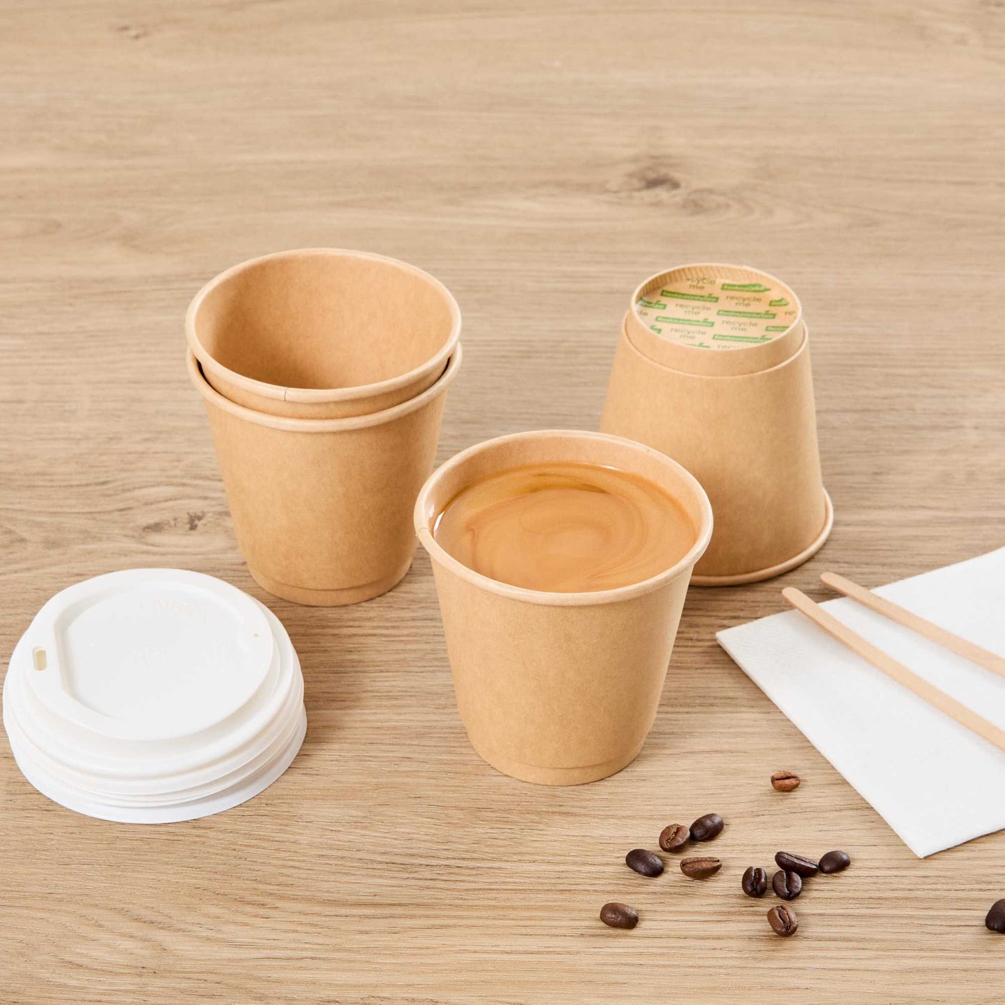 Restpresso 8 oz Kraft Paper Coffee Cup - Double Wall - 3 1/2" x 3 1/2" x 3 1/4" - 25 count box