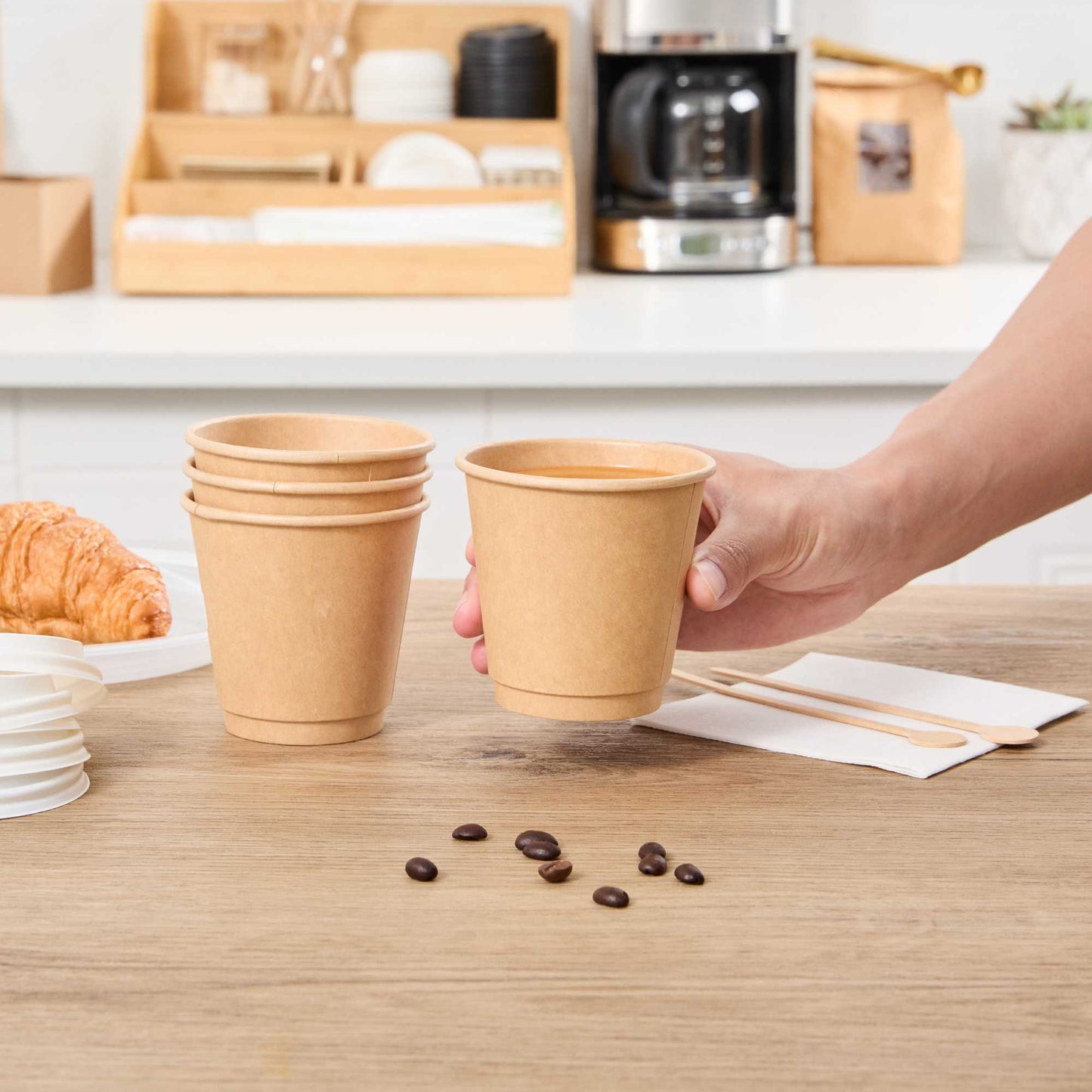 Restpresso 8 oz Kraft Paper Coffee Cup - Double Wall - 3 1/2" x 3 1/2" x 3 1/4" - 500 count box