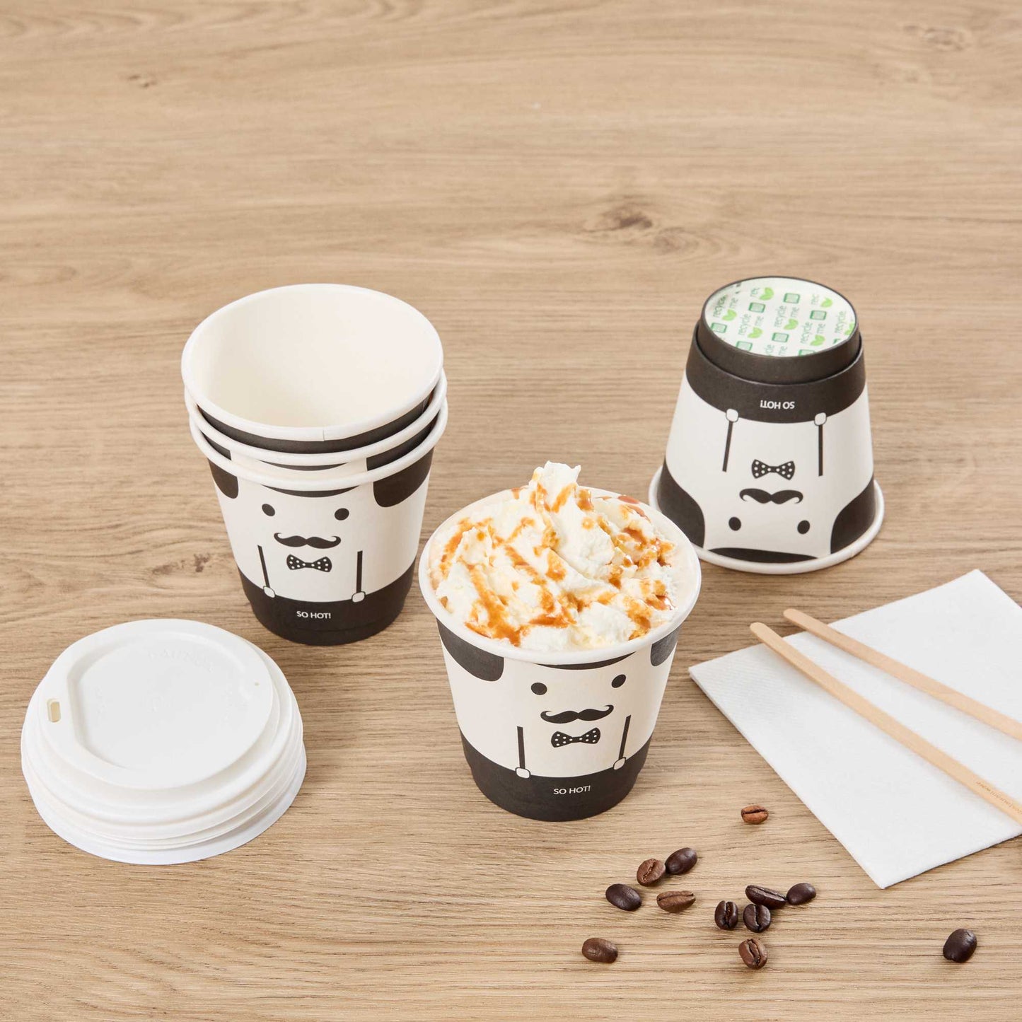 Restpresso 8 oz Monsieur Paper Coffee Cup - Double Wall - 3 1/2" x 3 1/2" x 3 1/4" - 500 count box