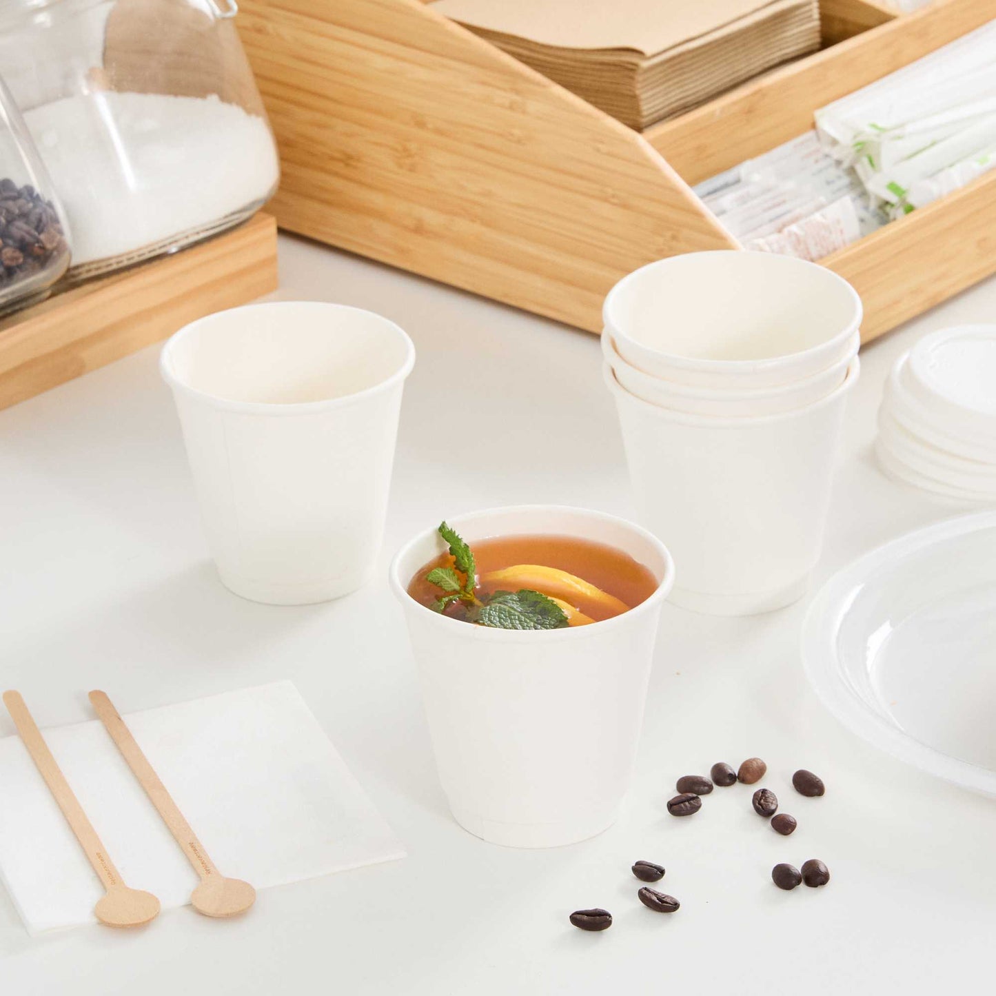 Restpresso 8 oz White Paper Coffee Cup - Double Wall - 3 1/2" x 3 1/2" x 3 1/4" - 25 count box