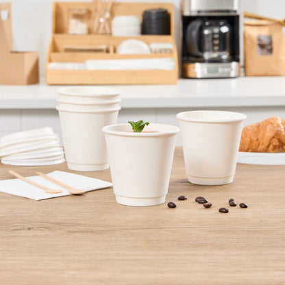 Restpresso 8 oz White Paper Coffee Cup - Double Wall - 3 1/2" x 3 1/2" x 3 1/4" - 25 count box