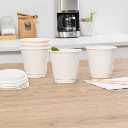 Restpresso 8 oz White Paper Coffee Cup - Double Wall - 3 1/2" x 3 1/2" x 3 1/4" - 25 count box