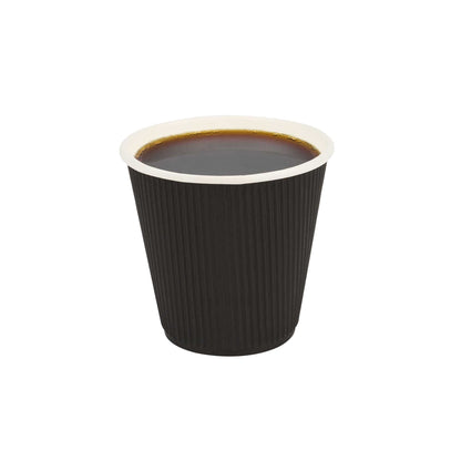 Restpresso 8 oz Round Black Paper Coffee Cup - Ripple Wall - 3 1/2" x 3 1/2" x 3 1/4" - 500 count box