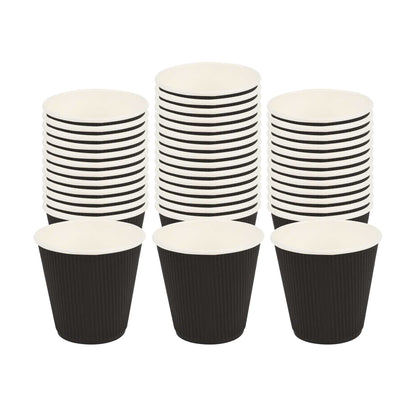Restpresso 8 oz Black Paper Coffee Cup - Ripple Wall - 3 1/2" x 3 1/2" x 3 1/4" - 25 count box
