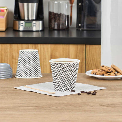 Restpresso 8 oz Houndstooth Paper Coffee Cup - Spiral Wall - 3 1/2" x 3 1/2" x 3 1/4" - 25 count box