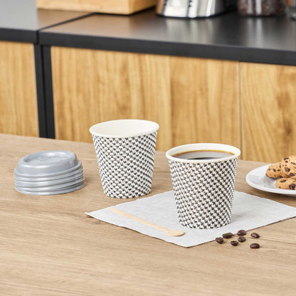 Restpresso 8 oz Houndstooth Paper Coffee Cup - Spiral Wall, Houndstooth - 3 1/2" x 3 1/2" x 3 1/4" - 500 count box