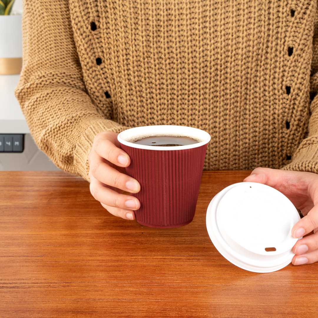 Restpresso 8 oz Crimson Paper Coffee Cup - Ripple Wall - 3 1/2" x 3 1/2" x 3 1/4" - 25 count box
