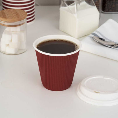 Restpresso 8 oz Crimson Paper Coffee Cup - Ripple Wall - 3 1/2" x 3 1/2" x 3 1/4" - 500 count box