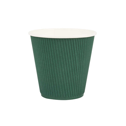 Restpresso 8 oz Forest Green Paper Coffee Cup - Ripple Wall - 3 1/2" x 3 1/2" x 3 1/4" - 25 count box