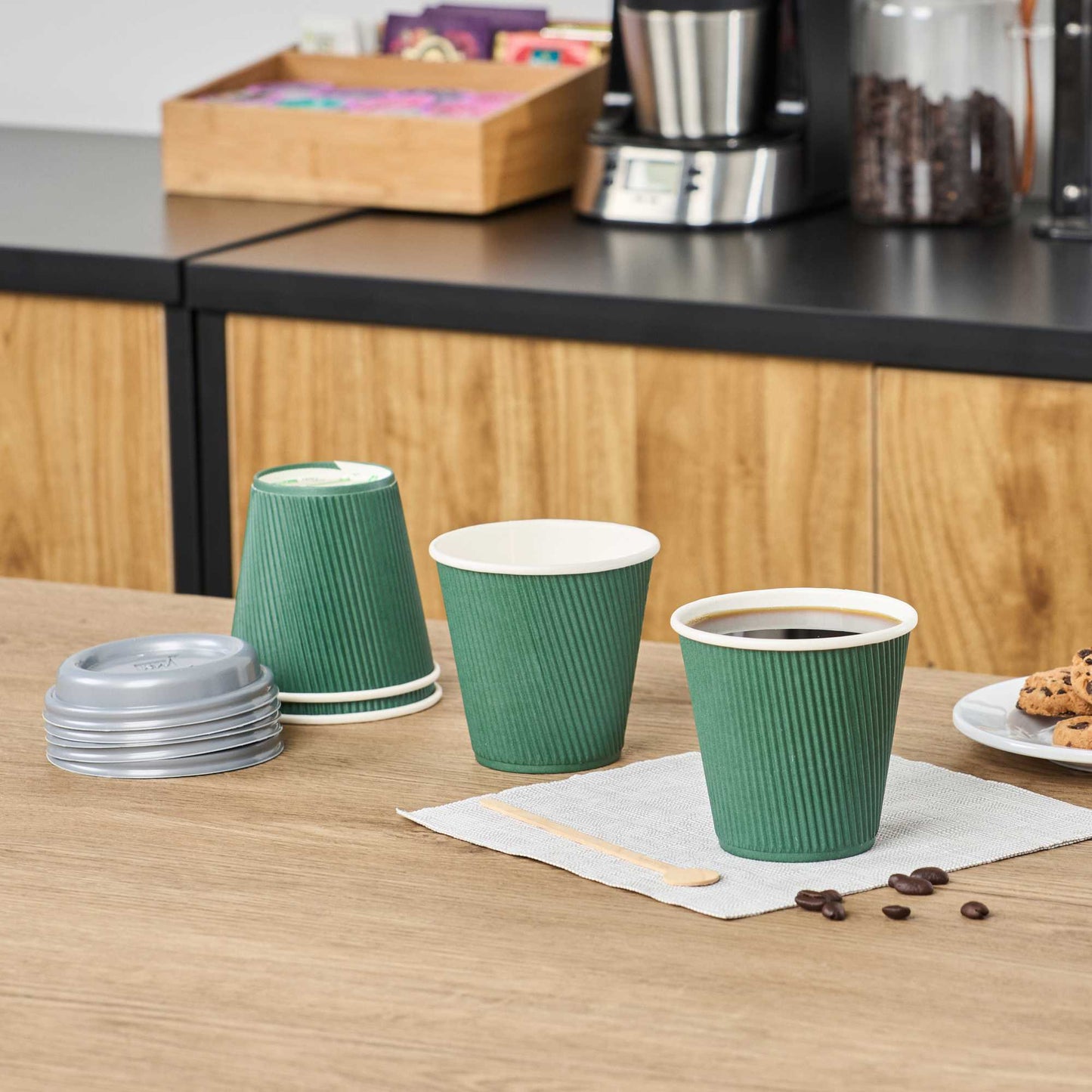 Restpresso 8 oz Forest Green Paper Coffee Cup - Ripple Wall - 3 1/2" x 3 1/2" x 3 1/4" - 500 count box