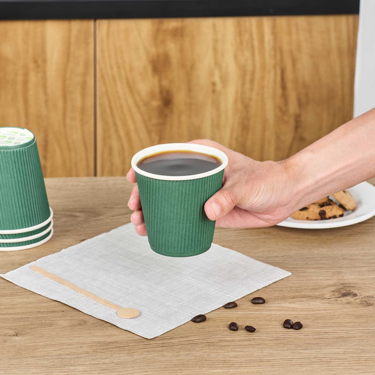 Restpresso 8 oz Forest Green Paper Coffee Cup - Ripple Wall - 3 1/2" x 3 1/2" x 3 1/4" - 500 count box
