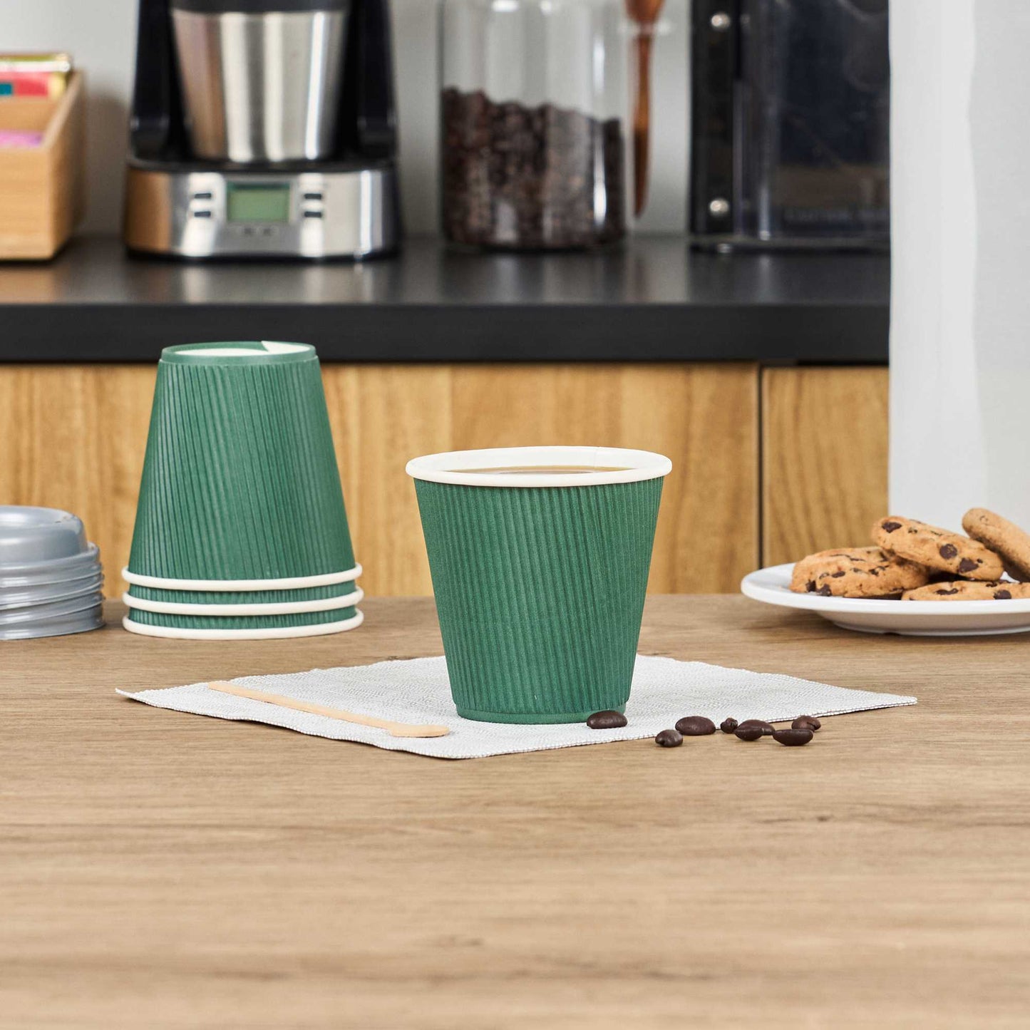 Restpresso 8 oz Forest Green Paper Coffee Cup - Ripple Wall - 3 1/2" x 3 1/2" x 3 1/4" - 500 count box