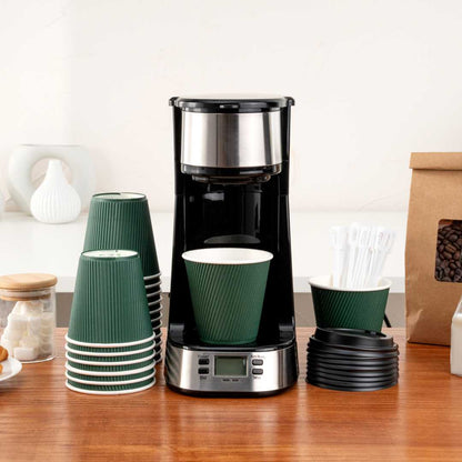 Restpresso 8 oz Forest Green Paper Coffee Cup - Ripple Wall - 3 1/2" x 3 1/2" x 3 1/4" - 500 count box