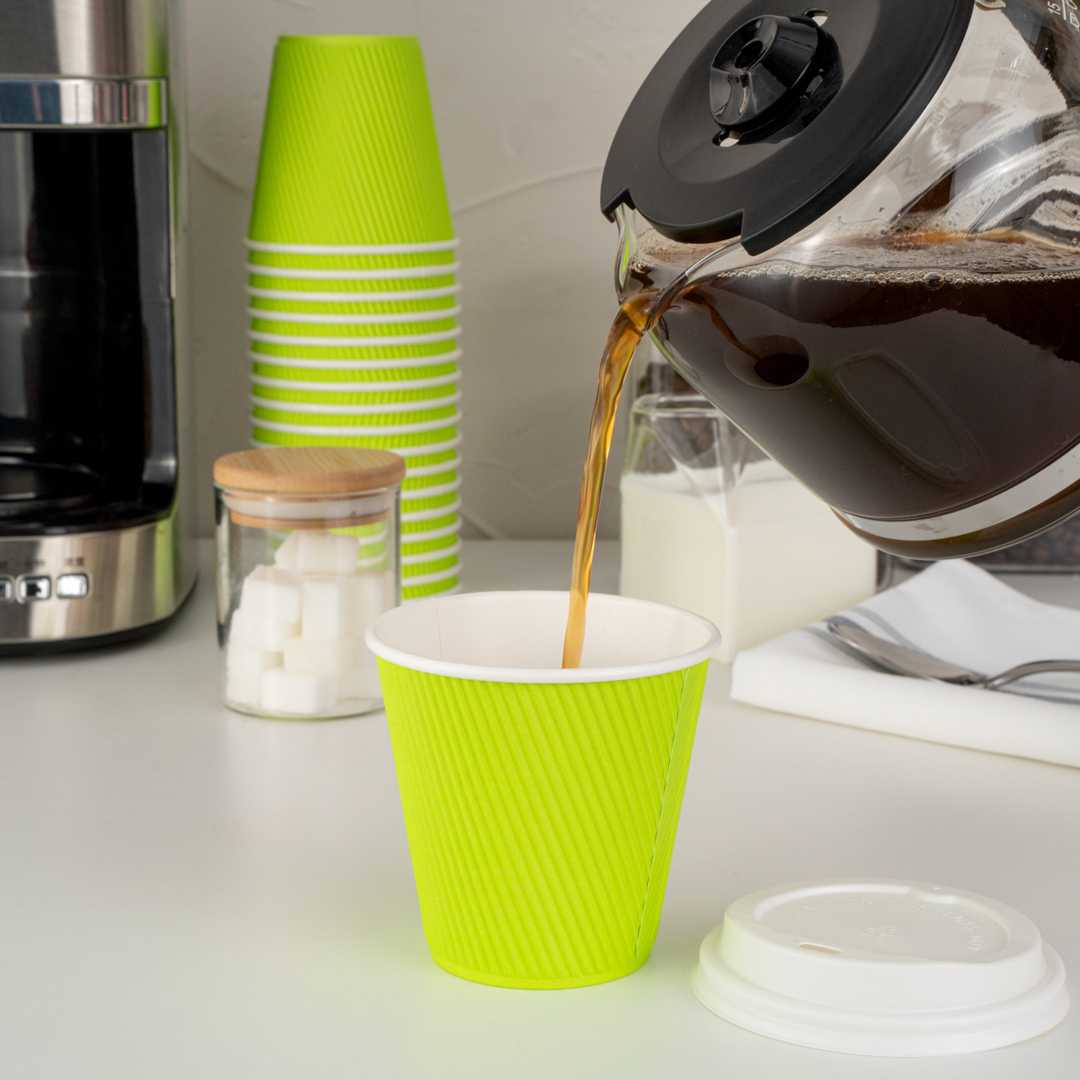 Restpresso 8 oz Eco Green Paper Coffee Cup - Ripple Wall - 3 1/2" x 3 1/2" x 3 1/4" - 25 count box