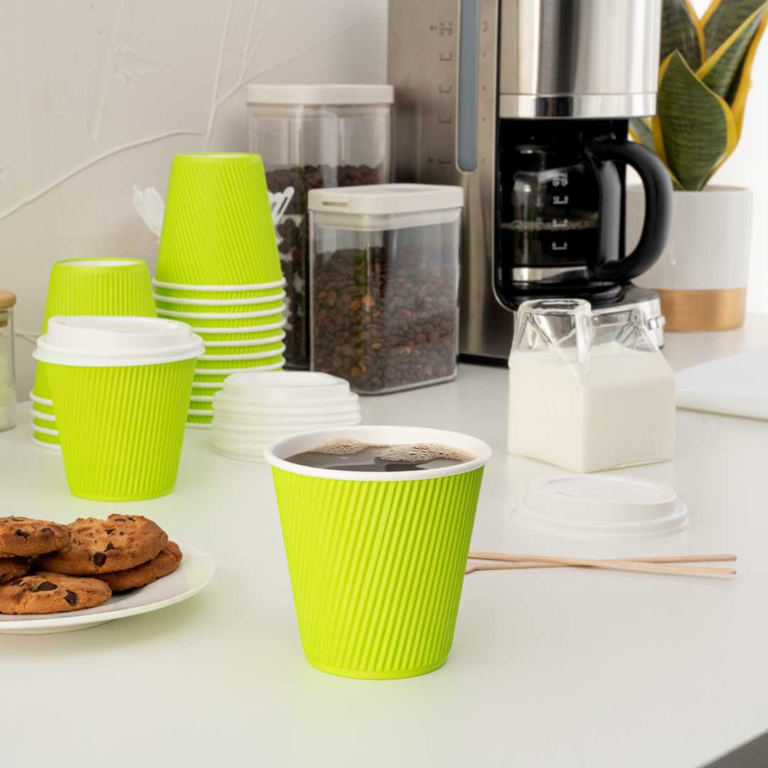 Restpresso 8 oz Eco Green Paper Coffee Cup - Ripple Wall - 3 1/2" x 3 1/2" x 3 1/4" - 25 count box
