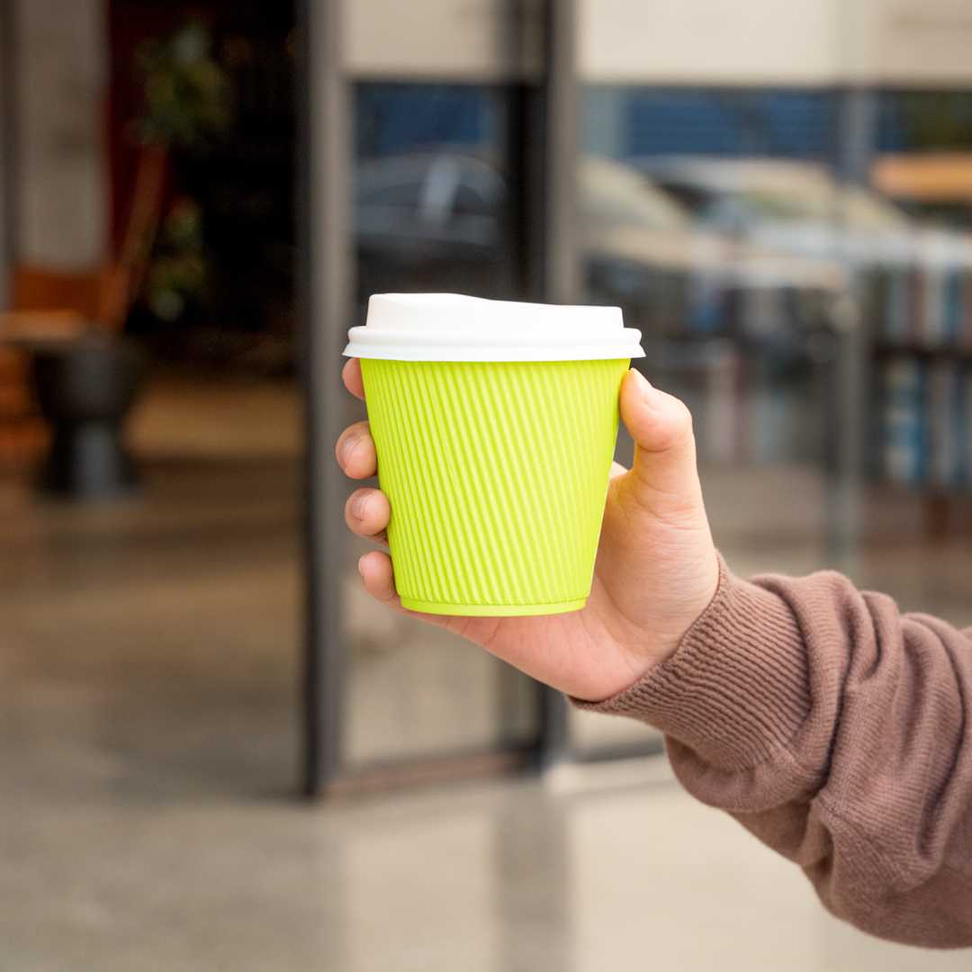 Restpresso 8 oz Eco Green Paper Coffee Cup - Ripple Wall - 3 1/2" x 3 1/2" x 3 1/4" - 500 count box