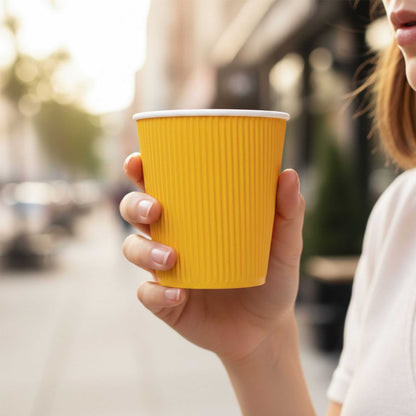 Restpresso 8 oz Yellow Paper Coffee Cup - Ripple Wall - 3 1/2" x 3 1/2" x 3 1/4" - 500 count box
