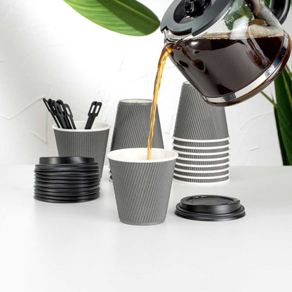 Restpresso 8 oz Gray Paper Coffee Cup - Ripple Wall - 3 1/2" x 3 1/2" x 3 1/4" - 25 count box