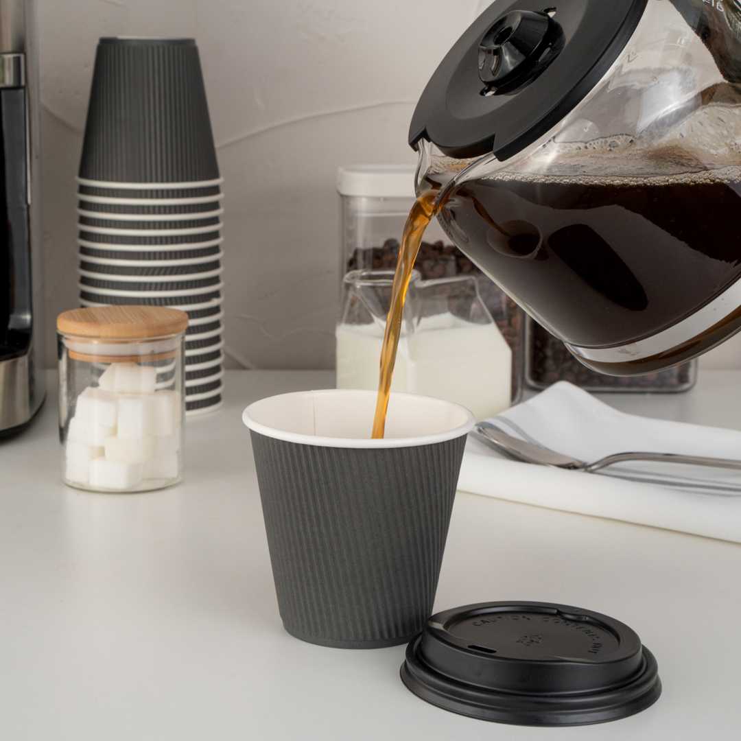 Restpresso 8 oz Gray Paper Coffee Cup - Ripple Wall - 3 1/2" x 3 1/2" x 3 1/4" - 25 count box
