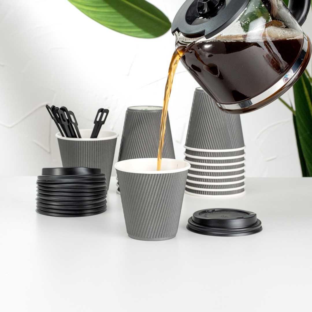 Restpresso 8 oz Gray Paper Coffee Cup - Ripple Wall - 3 1/2" x 3 1/2" x 3 1/4" - 500 count box